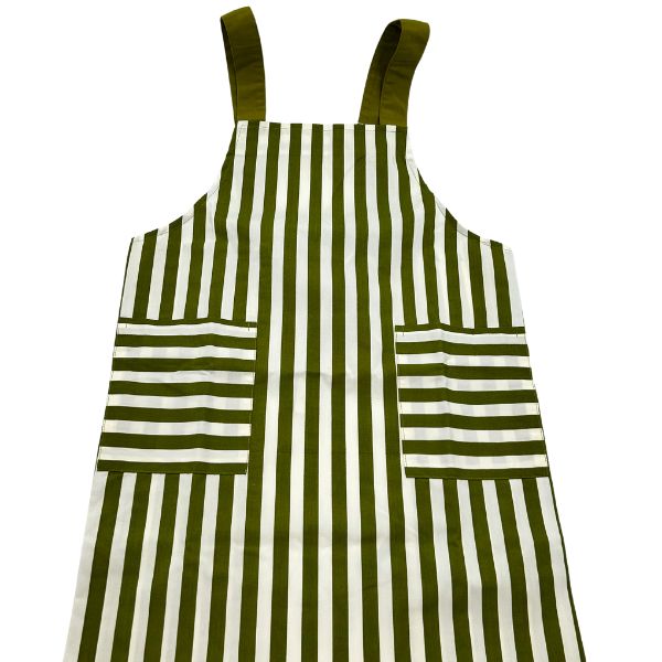 green apron with white stripes