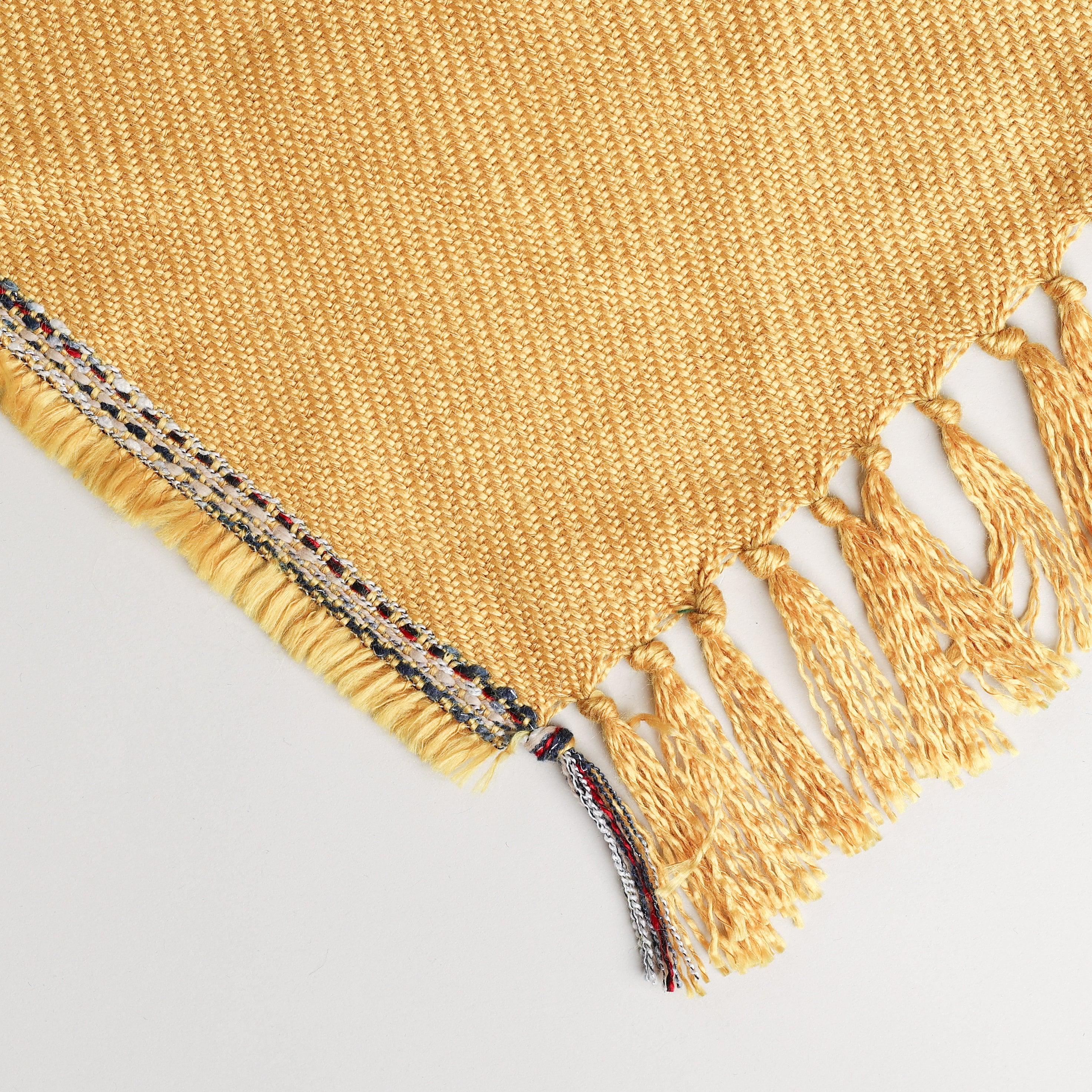 acrylic yellow throw blanket displaying tassels as a pale yellow
