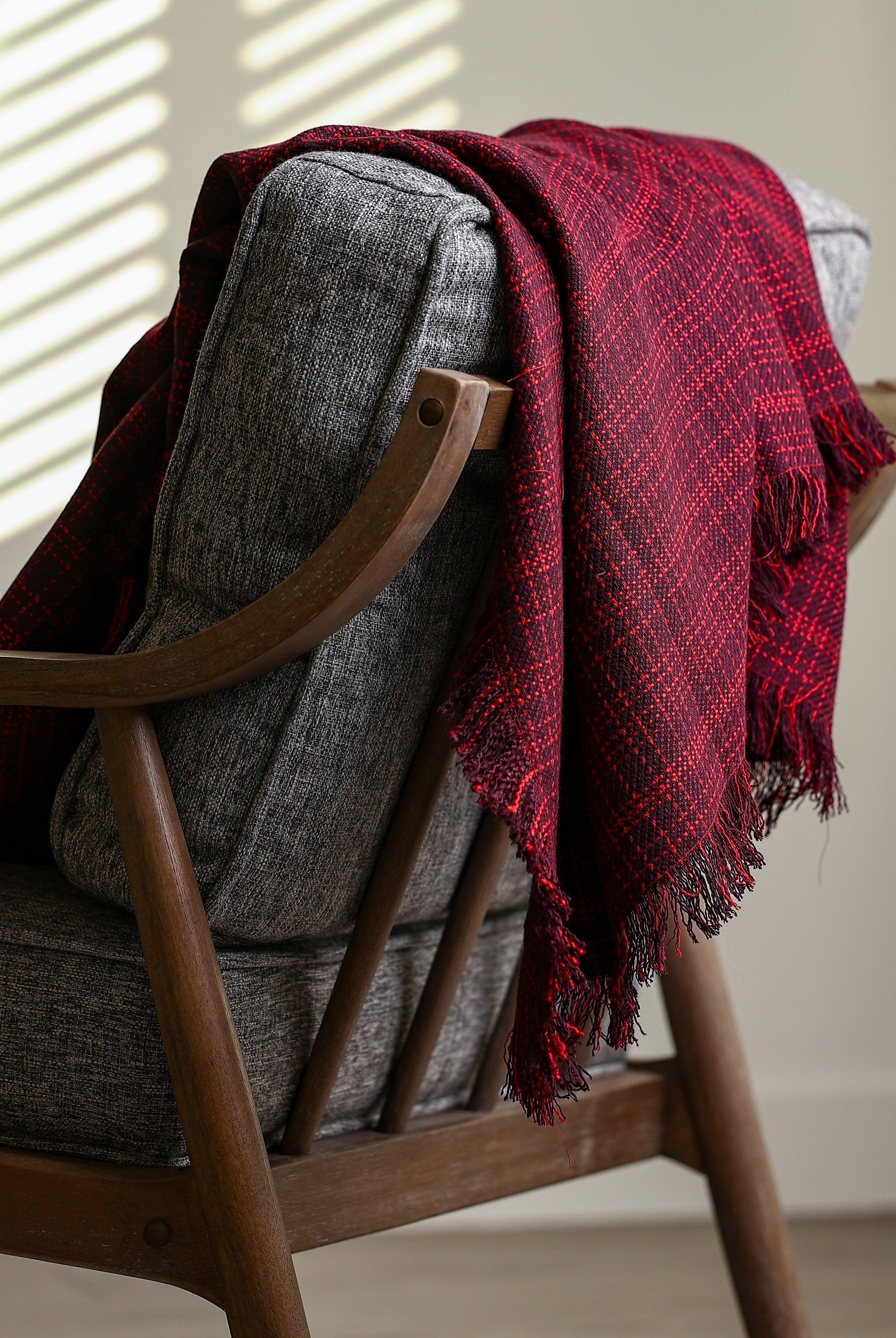 TWO TONED SUBLTE PLAID TWEED THROW BLANKET - Boucle Home