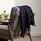 TEXTURED NAVY CHENILLE STRIPED THROW BLANKET - Boucle Home
