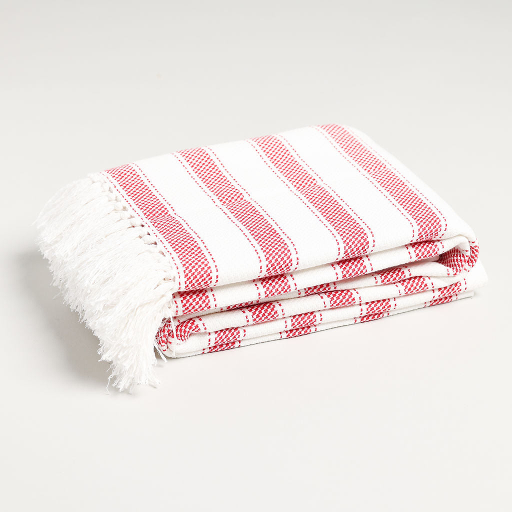 woven tweed red and white STRIPED THROW BLANKET