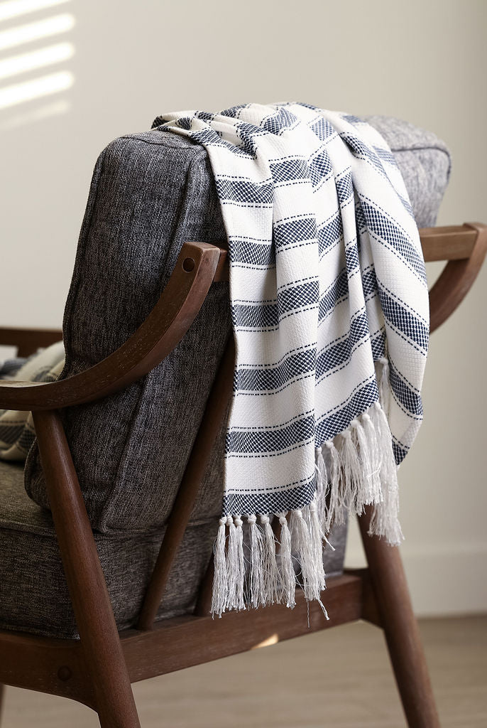 WOVEN TWEED STRIPED THROW BLANKET - Boucle Home