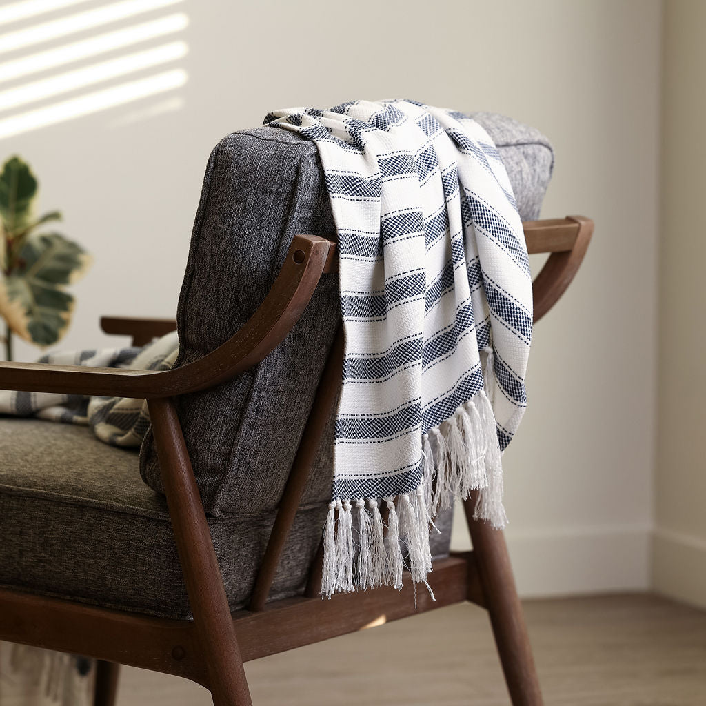 WOVEN TWEED STRIPED THROW BLANKET - Boucle Home