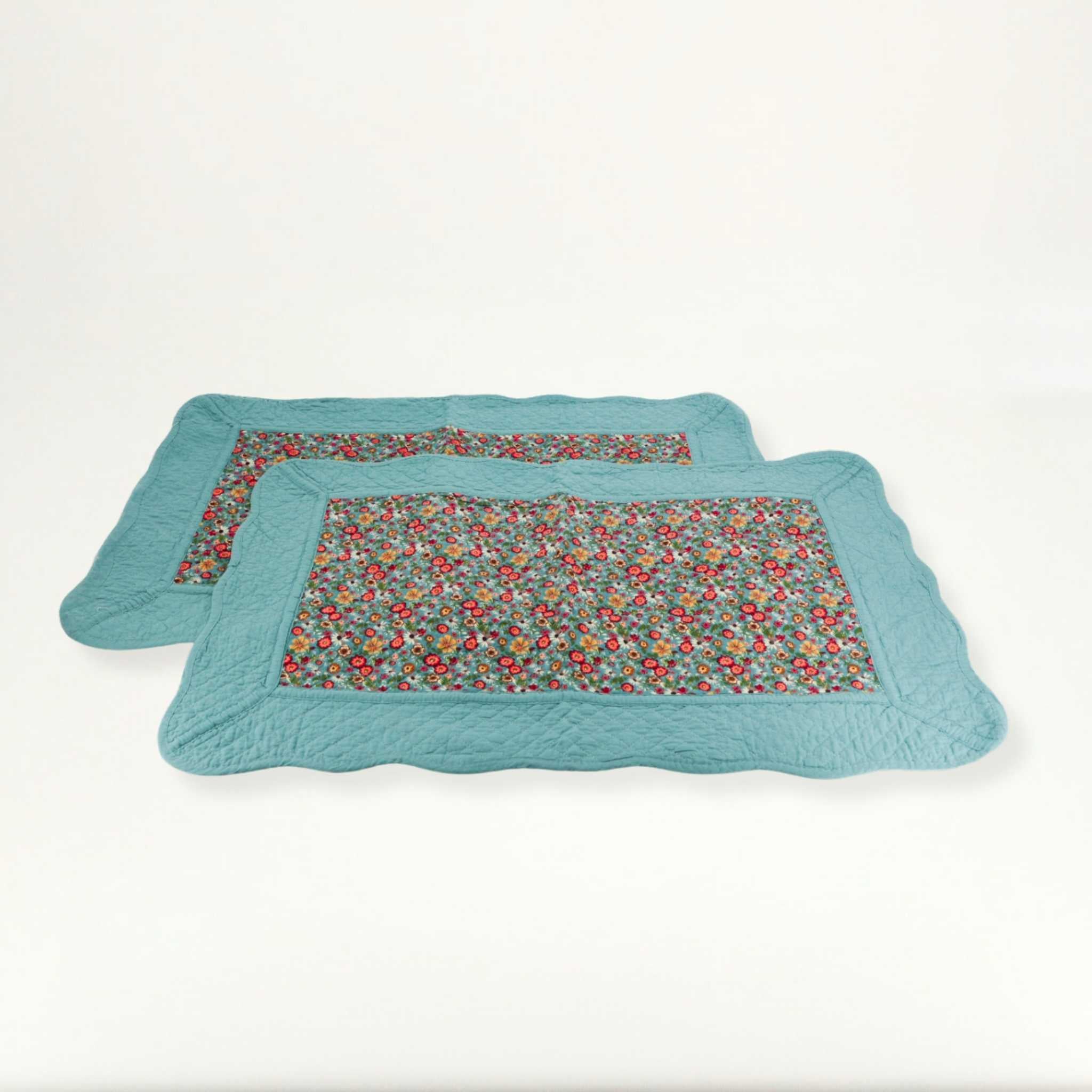 Blue Floral Quilt with 2 Shams (King and Queen)| Cotton Polyester Blend