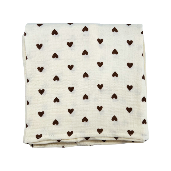 another folded picture of a brown hearted kids swaddle throw blanket