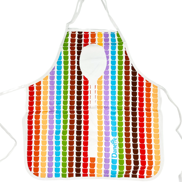 children rainbow apron with spoon design