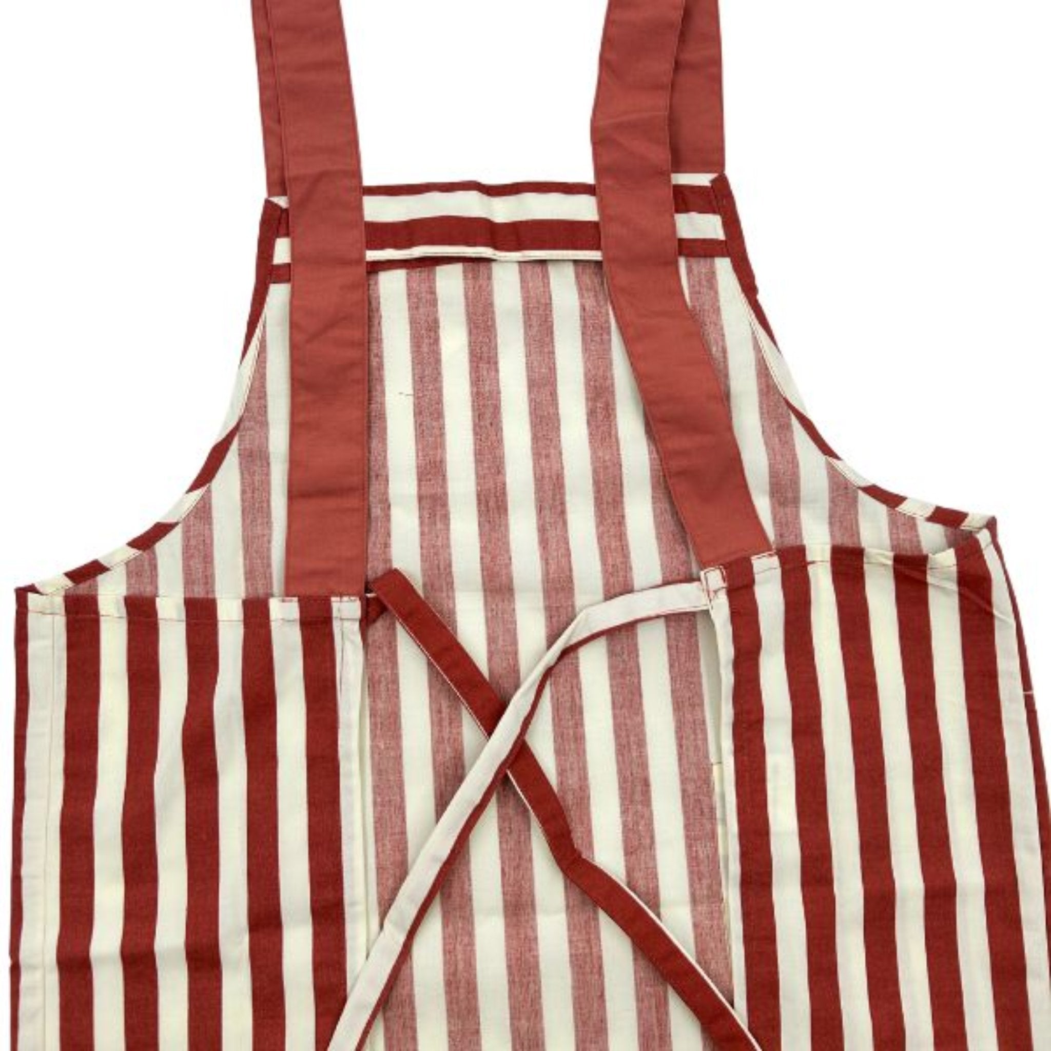 close up of back of red apron