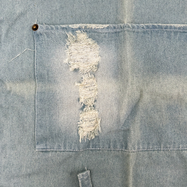 close up of denim apron pocket