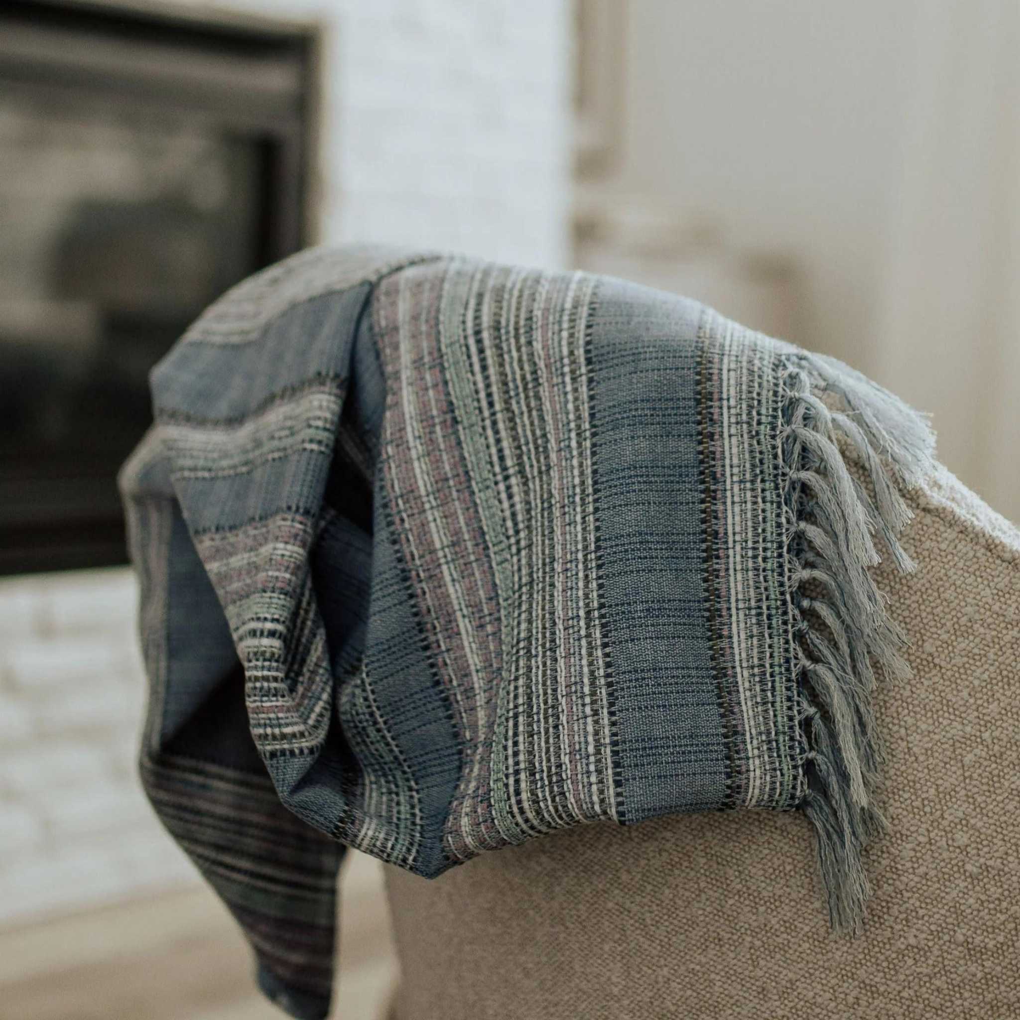 beautifully styled striped blue periwinkle throw blanket