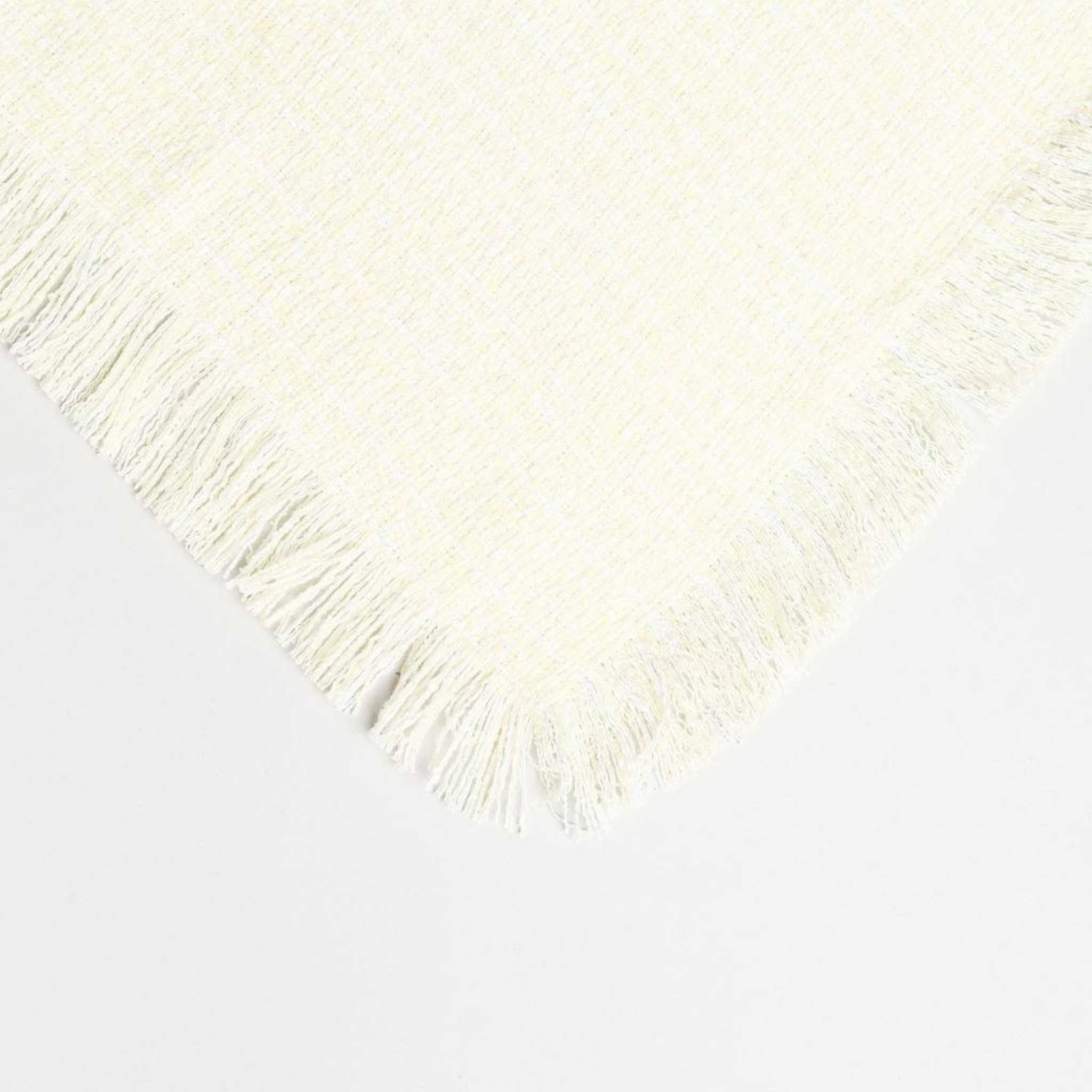 light yellow fringed throw blanket image  styled to show the weave texture and colors